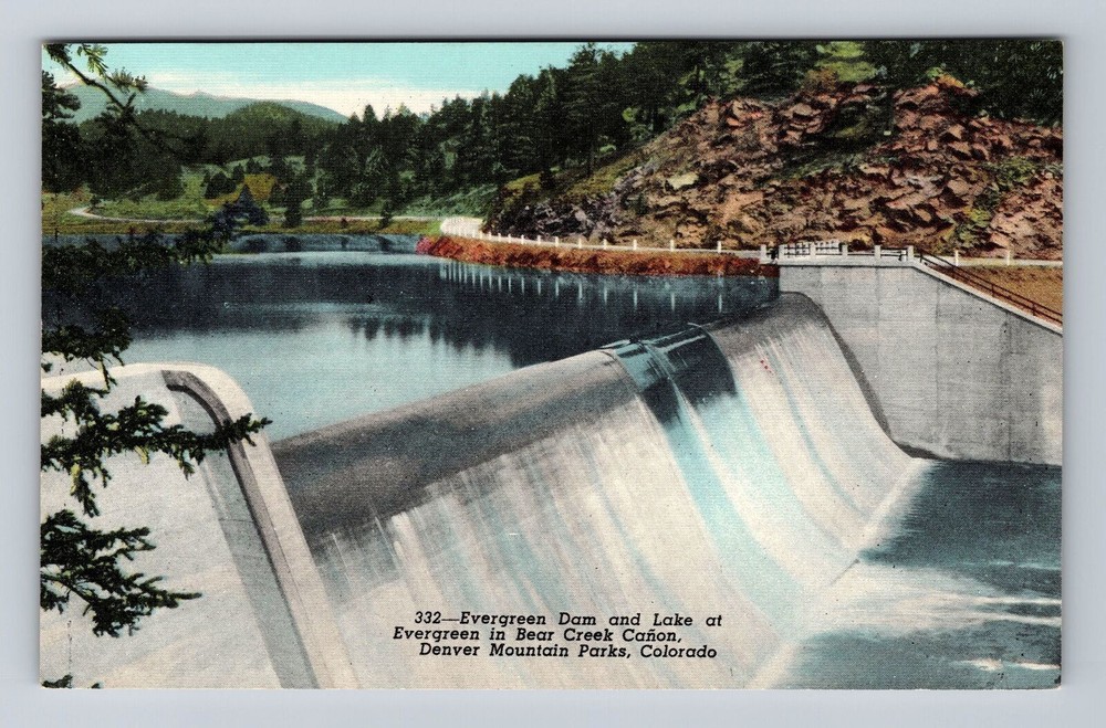 Denver CO-Colorado, Evergreen Dam And Lake, Antique, Vintage Postcard