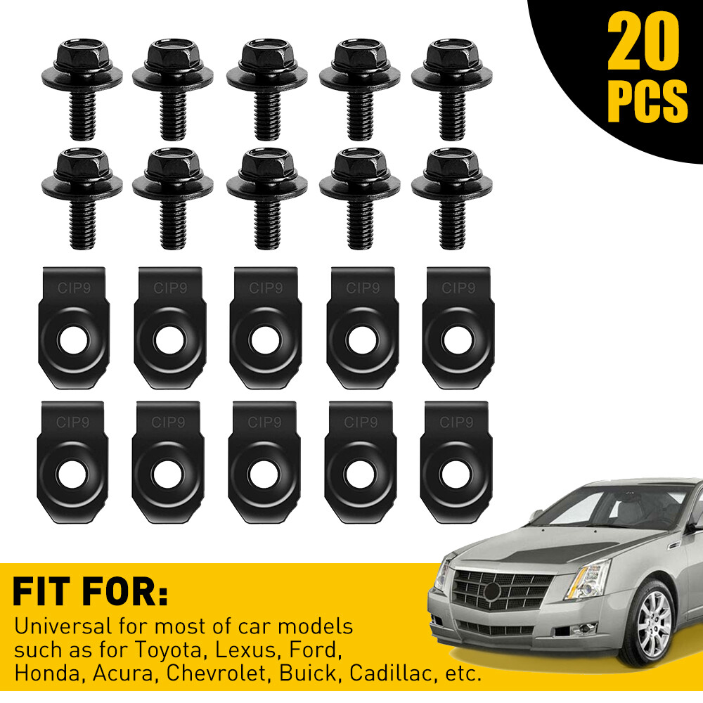 For Ford Body Bolts&U-nut M6-1.0x20mm Clips- Long- 10mm Hex- 20pcs (10ea) #150