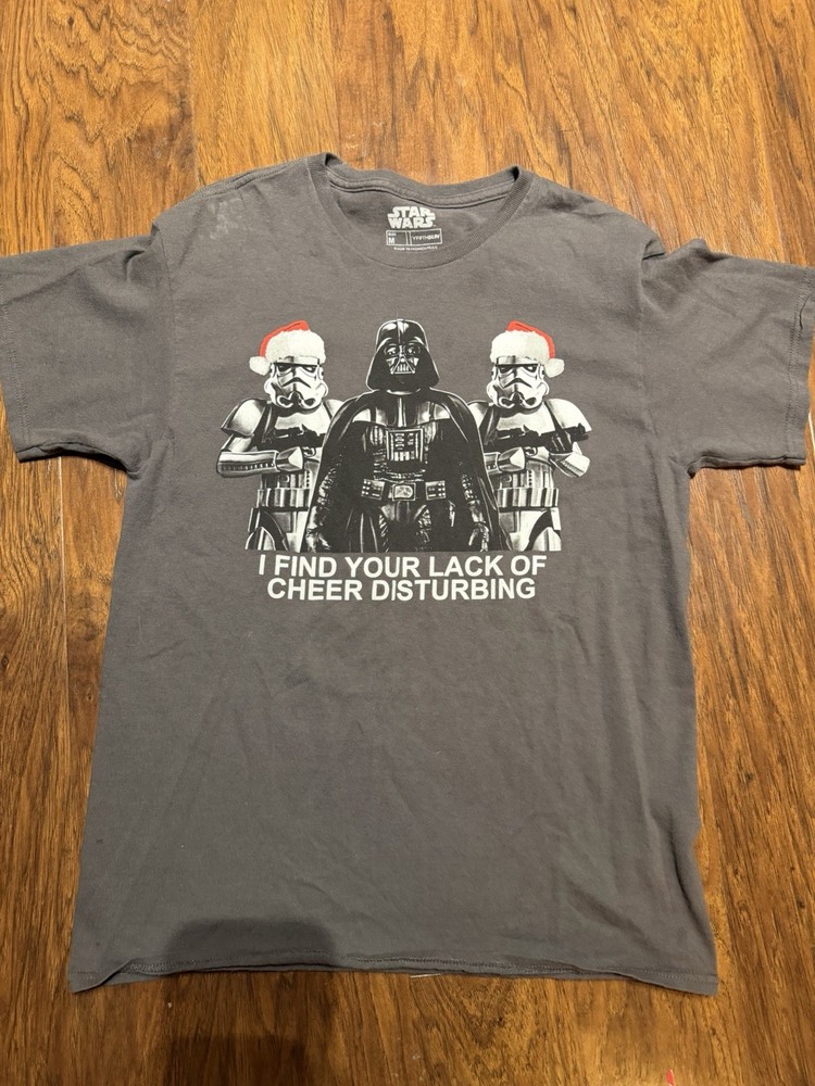 Star Wars Christmas Shirt Disney Size Medium Darth Vader Storm Troopers Gray