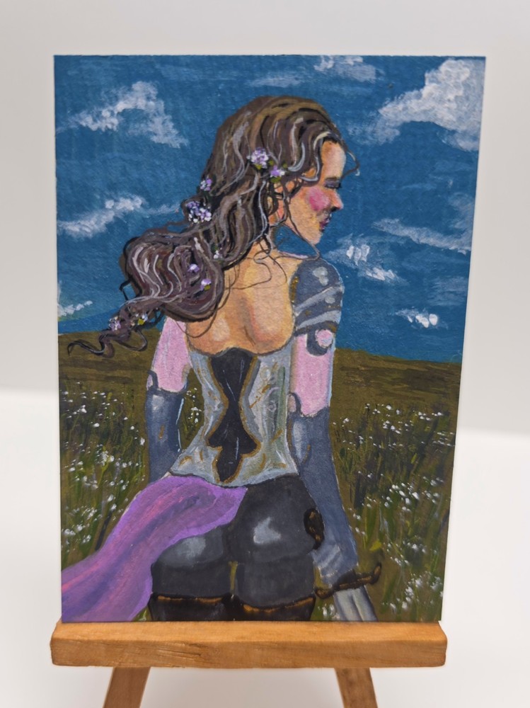 Original ACEO Fantasy Woman Knight Portrait Painting OOAK Warrior Art Card