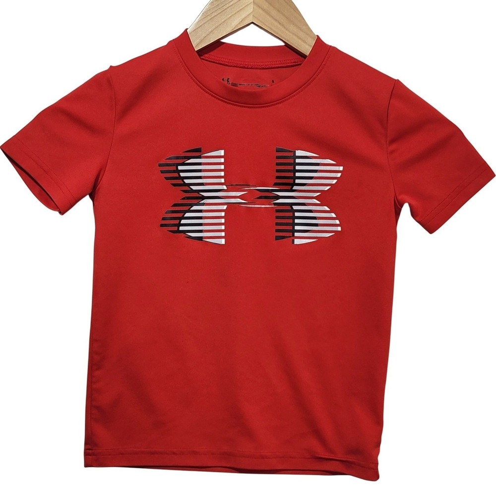 Under Armour Boys Red HeatGear Graphic Logo Short Sleeve T-Shirt Size 5 *