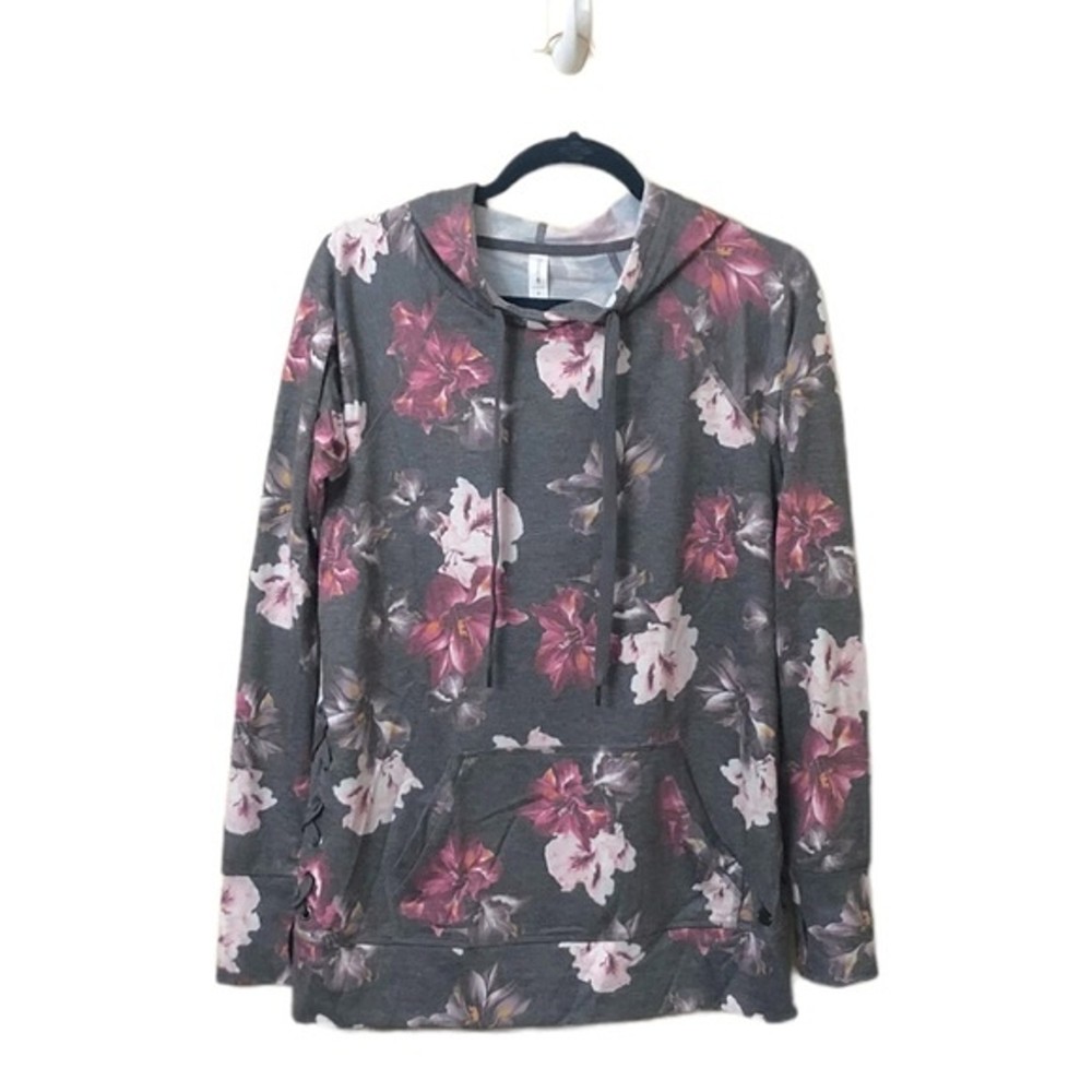 Ideology Womens Gray Hooded Lightweight Pullover Sweatshirt Pink Floral Size S