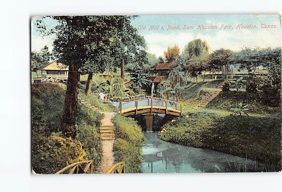 Postcard Old Mill & Pond Houston Park Houston Texas USA