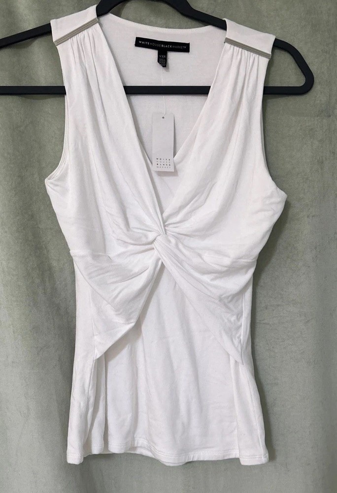 NWT WHITE HOUSE BLACK MARKET White Women's Sleeveless Top Twist Front Tank  XXS