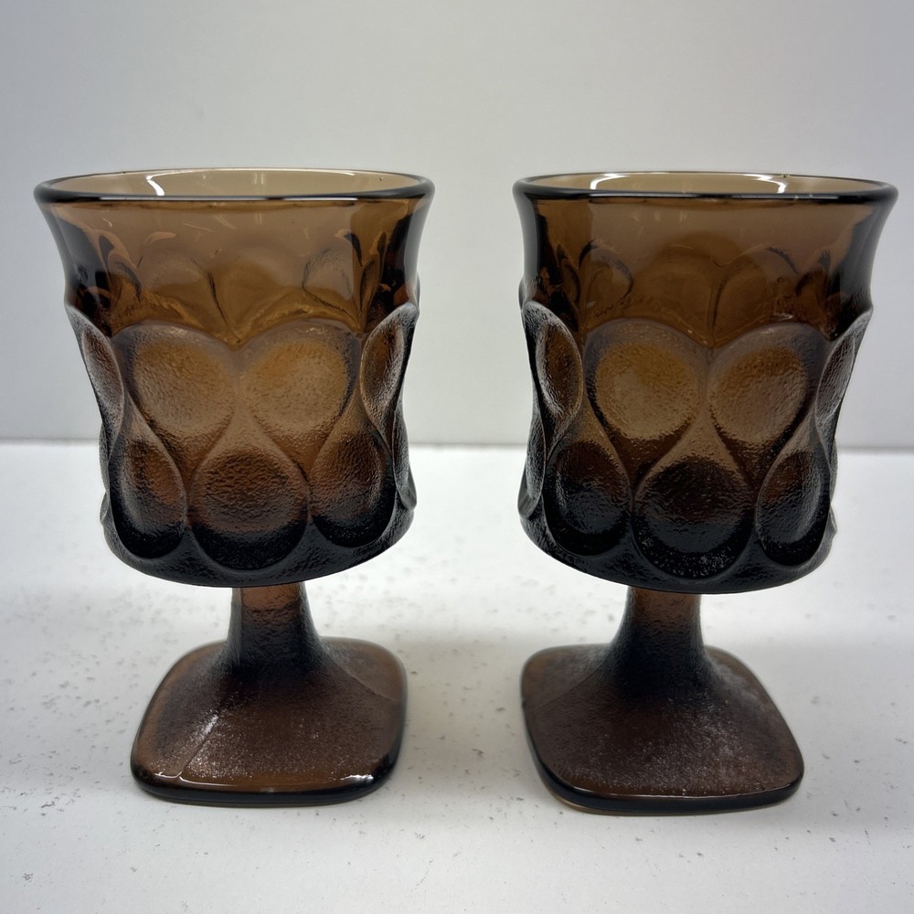 2 - Vintage Noritake Spotlight Walnut Brown Water Goblet Glasses 4 3/4”MCM