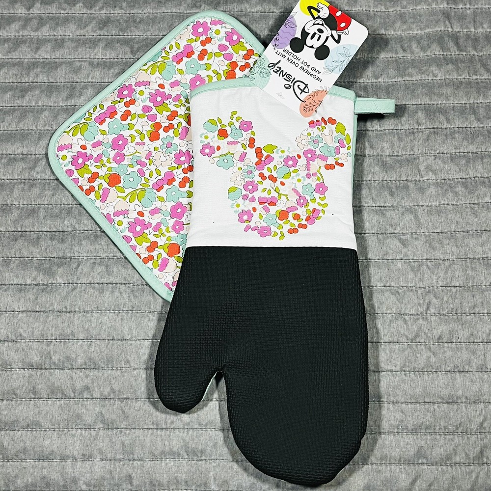 Disney Mickey Mouse Head Springtime Oversized Oven Mitt Pot Holder Flowers NEW