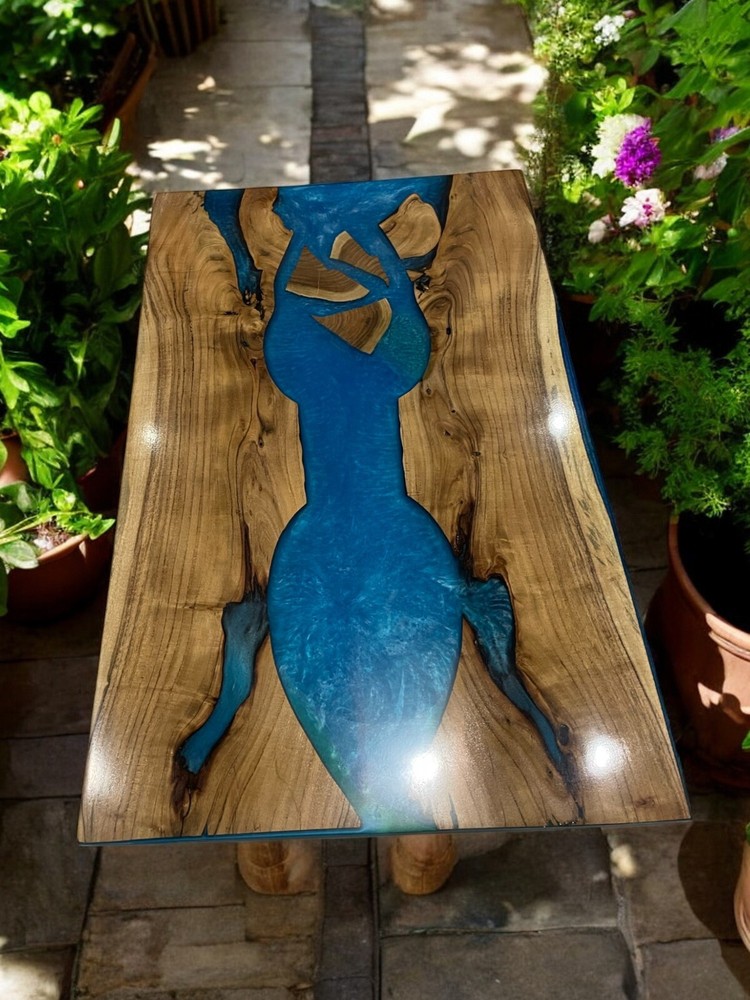 Live Edge Epoxy Dining Table Handmade Artisan Conference Room Furniture Modern Deco