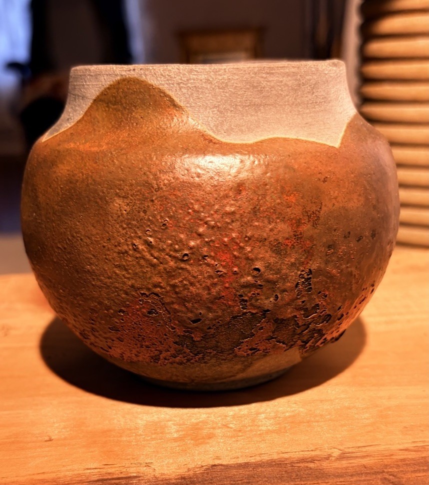 Vintage Studio Art Pottery Raku Copper Glaze Earthenware Pot