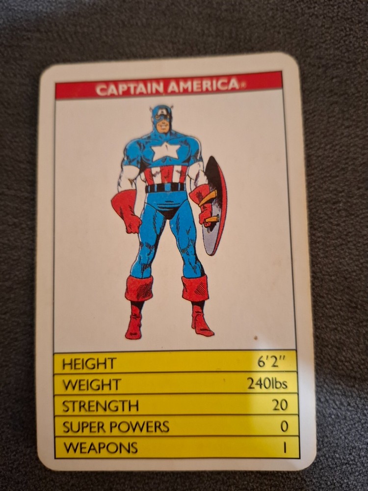 1988 Super Top Trumps Marvel Heroes Red Back English Captain America