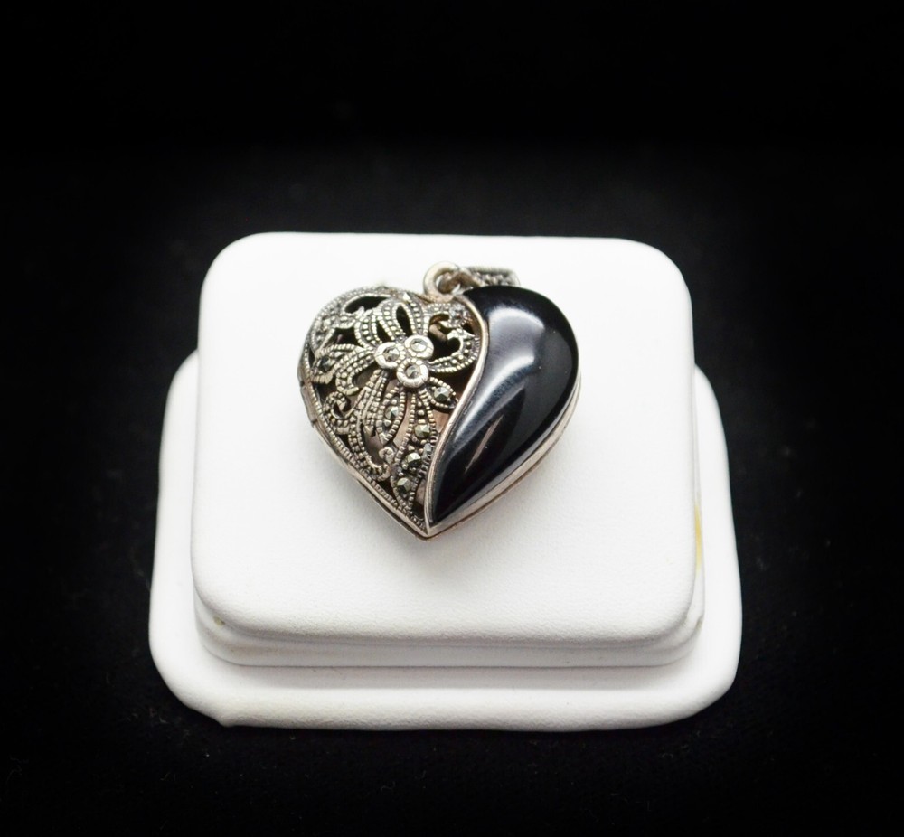 Sterling Silver Dark Tone Heart Locket Pendant Necklace #FMY994
