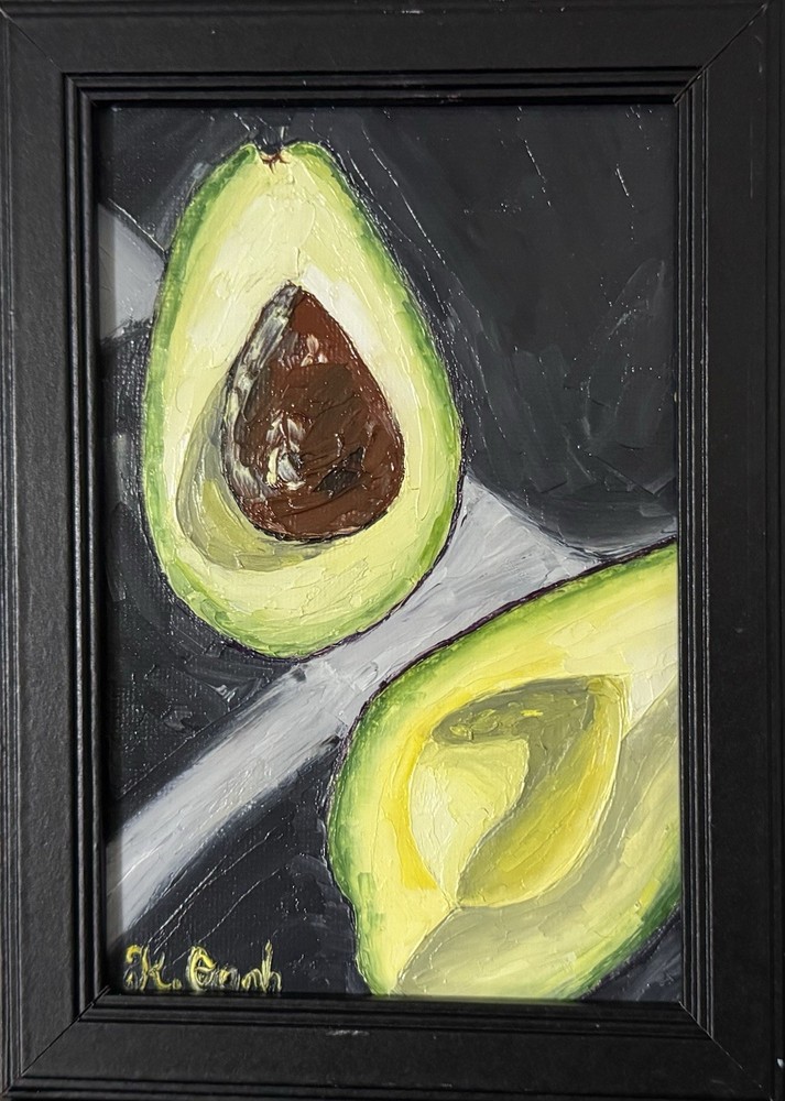 ORIGINAL OIL PAINTING STILL LIFE AVOCADO FRUIT SIGNED FRAMED 4x6