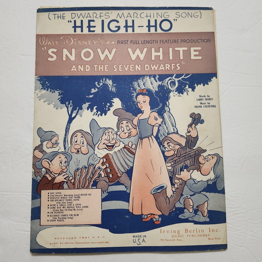 Vintage 1938 Irving Berlin Heigh-Ho The Dwarfs Marching Song Sheet Music Disney