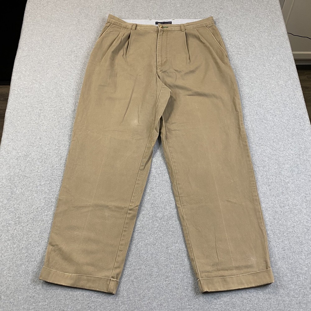 Tommy Hilfiger Men's 36x32 Straight Pleated Chino Pants in Beige