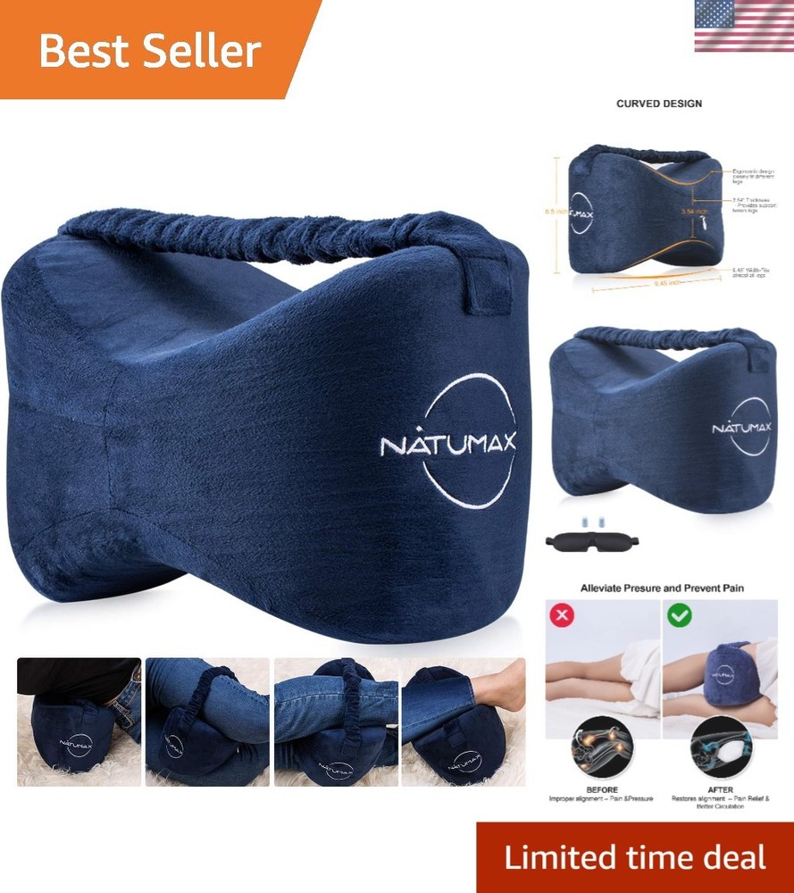 Ergonomic Memory Foam Knee Pillow with Sleep Mask & Ear Plugs for Pain Relief