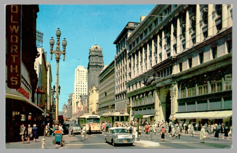 Famed Market Street Scene San Francisco CA Woolworths Signage Chrome c1950 Cars