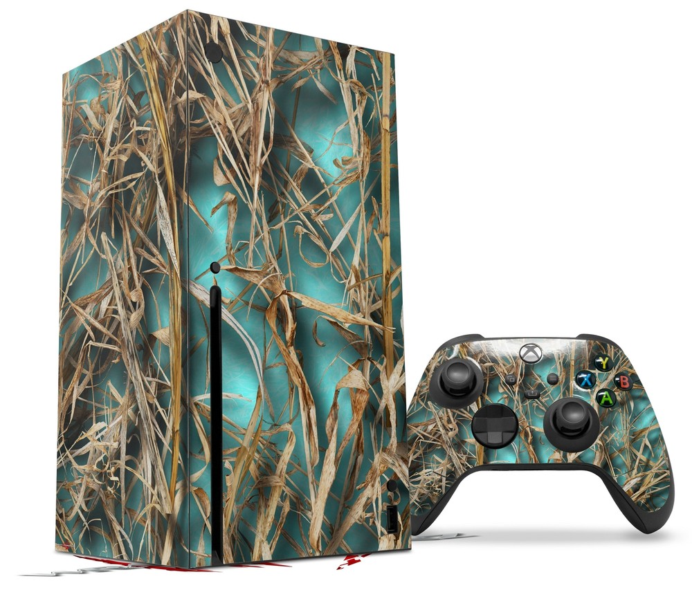 Skin Set for XBOX Series X WraptorCamo Grassy Marsh Camo Neon Teal