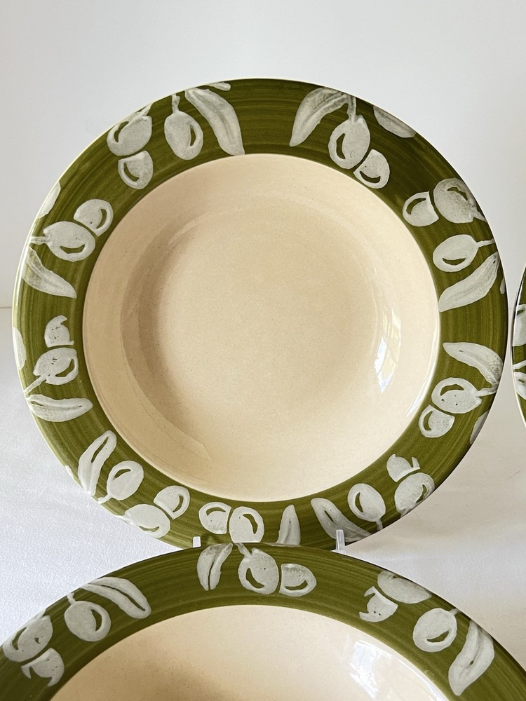 Pier 1 Olives Made In Italy Bowls 8.5”D X 1.5” Set Of 4 Green Ceramic Read