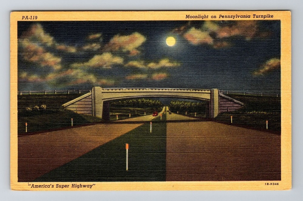 PA-Pennsylvania, Moonlight on Pennsylvania Turn Pike, Vintage Postcard