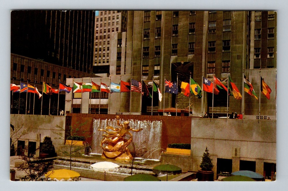 New York City NY, Rockefeller Plaza Prometheus Statue Vintage Postcard