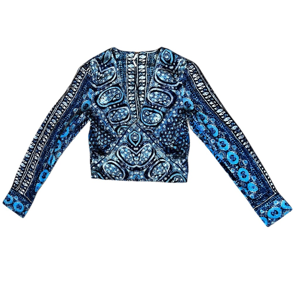 Free People Blue Paisley V-Neck Blouse