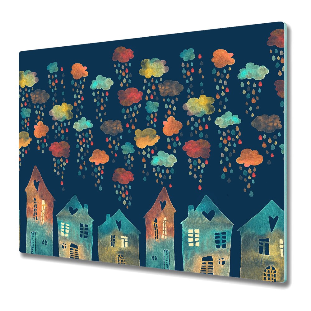 Glass Induction Ceramic Hob Cover Colourful houses Watercolour 60x52
