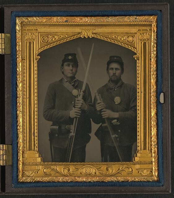 Union Soldiers 1860s Two Unidentified Men Bayoneted Muskets Civil War Portrait