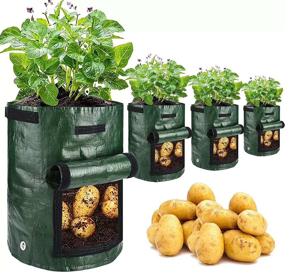 Jjgoo Potato Grow Bags, 4 Pack 10 Gallon with Flap and Handles Planter Pots for
