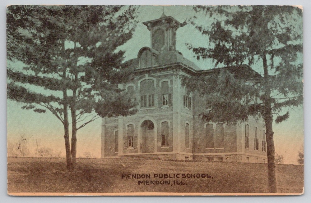 Mendon Public School Illinois Postcard J. D. Cheney Early 1900s Architecture