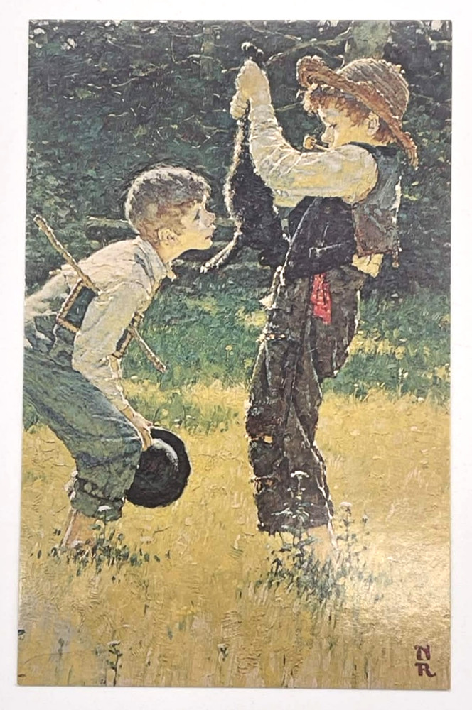 Tom Sawyer Huckleberry Finn Dead Cat Norman Rockwell Postcard