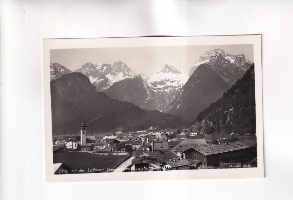 F9245) Postcard, LOFER in Salzburg - Farmhouse with church and old street