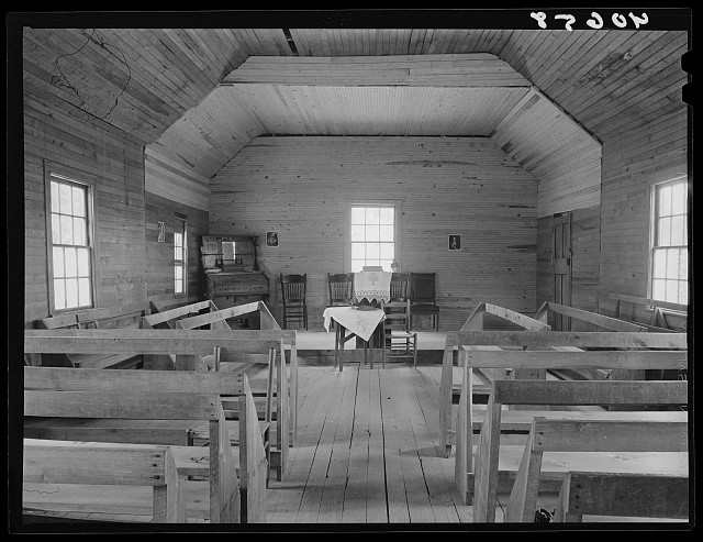 Photo:Cedar Grove North Carolina 1940 Small Church Interior Wooden Pews