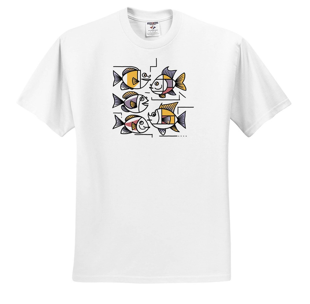 Fun cute artistic colorful fish pattern abstract animal T-shirt by 3dRose  