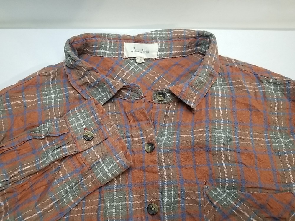 Love Notes Womens Long Sleeve Plaid Flannel Shirt L Large
