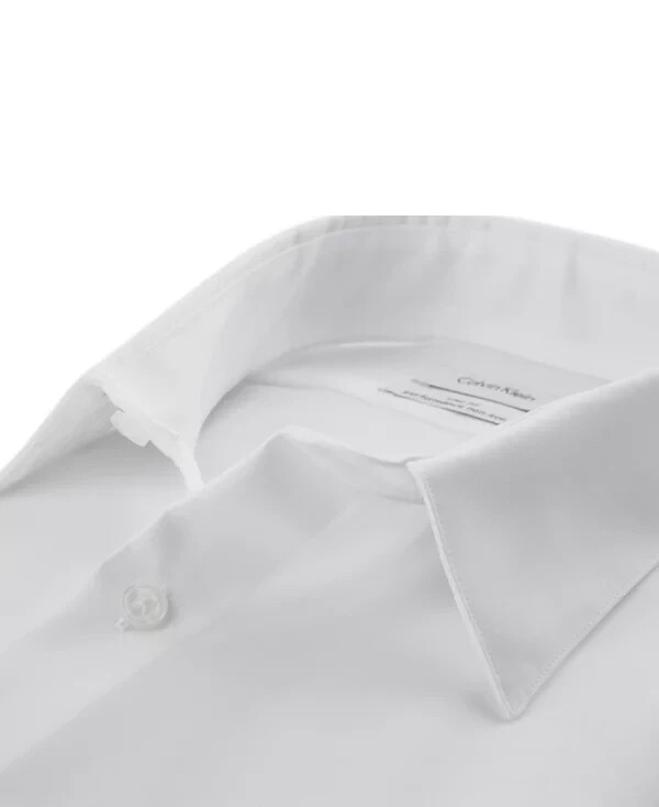CALVIN KLEIN Herringbone White Dress Shirt Steel+ Cotton Slim Fit XL 17