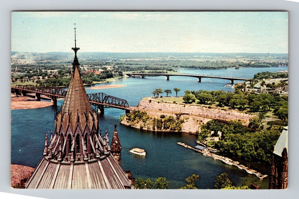 Canada- Ottawa River Peace Tower Lookout Parliament Dome Old PC Vintage Postcard