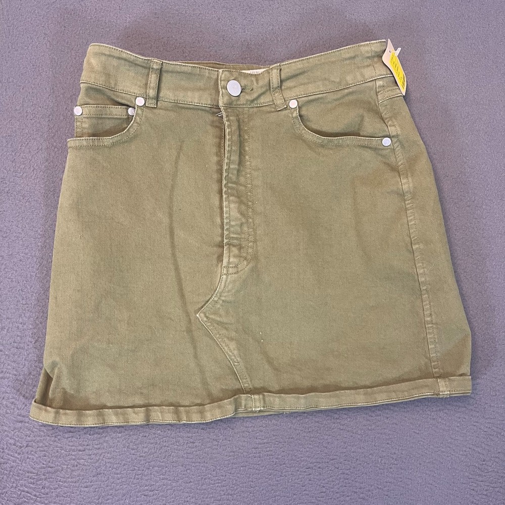 Anthropologie Pilcro Womens Sz 0 Green Denim Mini Skirt Olive Army Metal Cotton