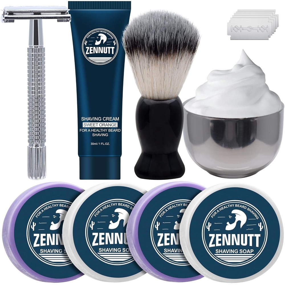 4 Packs Shaving Soap w/Shaving Bowl,Shaving Brush,Shaving Cream,Unqiue Gift Set