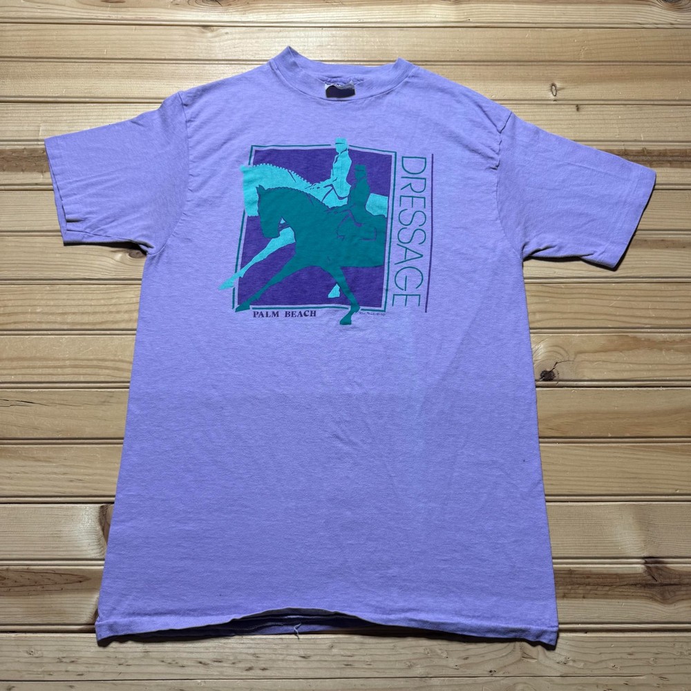 Vintage 80s 1987 Dressage Palm Beach Horse Riding Graphic T-Shirt - Size Medium