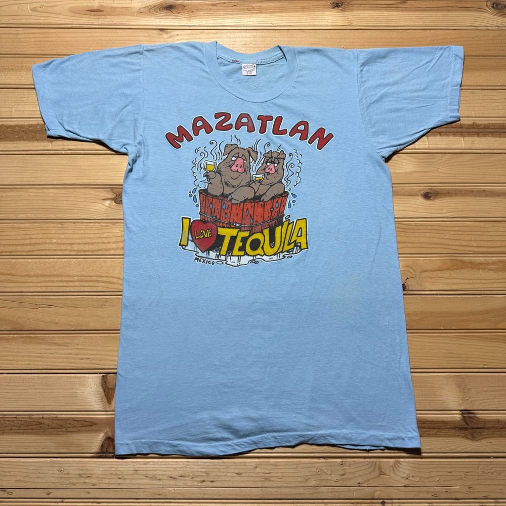 Vintage 90s Y2K Mazatlan Mexico Pig I Love Tequila Souvenir Tourist Shirt Medium