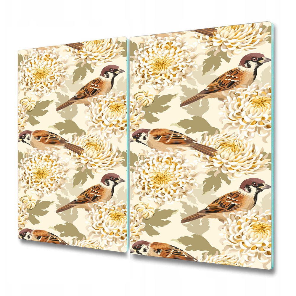 Glass Meat Board Surface Protector Worktop saver Gold birds flowers gold 2x30x52