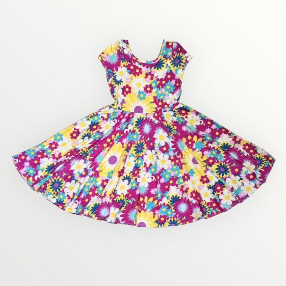 Dot Dot Smile Girls Floral Short Sleeve Twirl Dress Size 8-10 Bright Colors