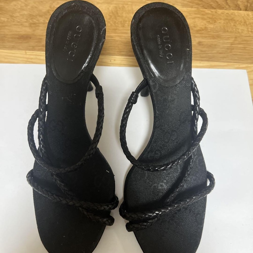 Gucci Black Heel Mule Sandals Size 34.5 Womens Used Ag1103