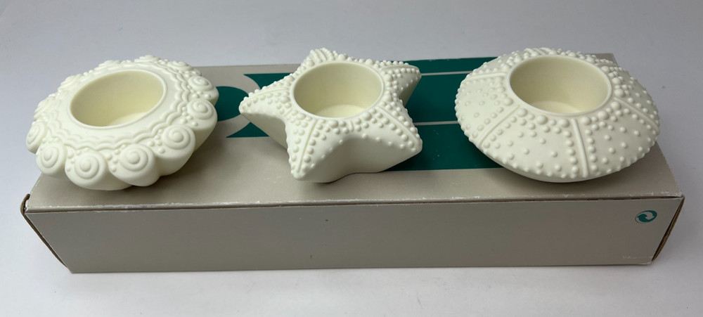 Partylite Sea Drifters Bisque Porcelain Tea Light Set Of 3 NEW with BOX