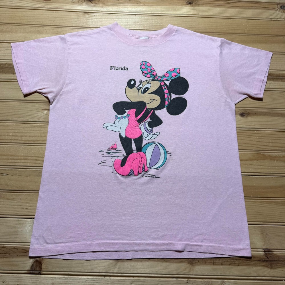Vintage 80s Florida Minnie Mouse Walt Disney Cartoon Souvenir T-Shirt USA - XL