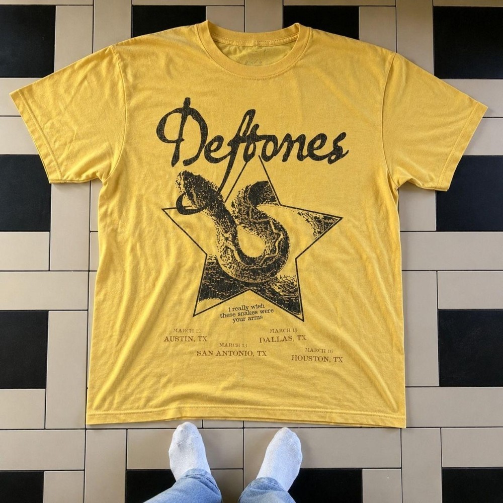 Deftones Yellow Graphic T-Shirt Vintage Style Alternative Metal Band Tee