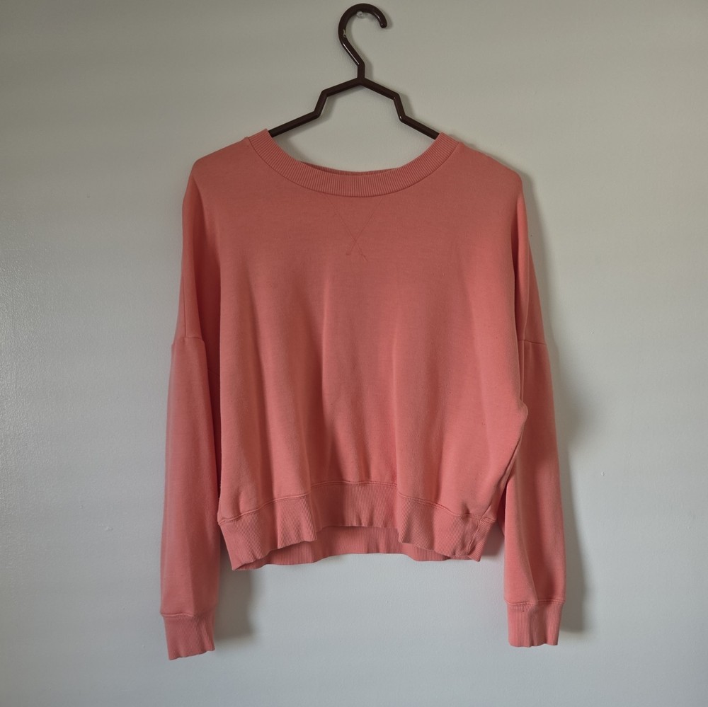 Calia Sweatshirt Womens Medium orange neon summer Ribbed Crew Neck Pullover