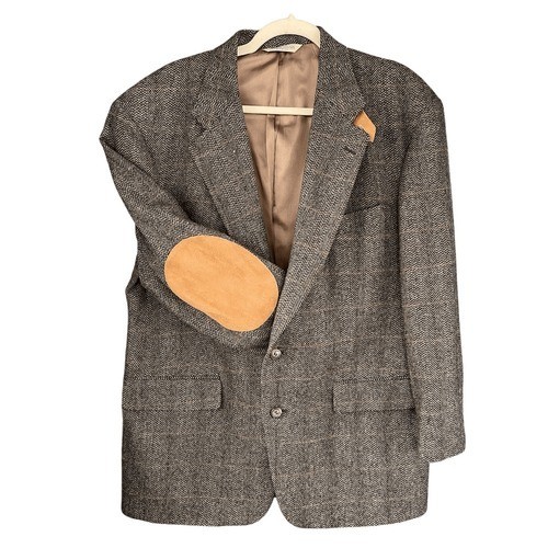 VTG Evan Picone Herringbone Wool Blazer Jacket Coat Leather Elbow Patch Men's