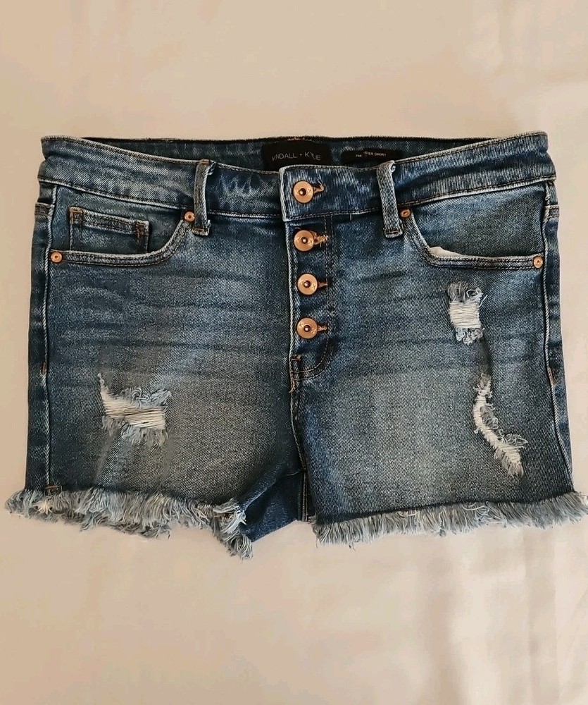 Kendall+Kylie Denim Shorts Blue Jean Hipster Cut Off Button Fly Womens Size 9/29