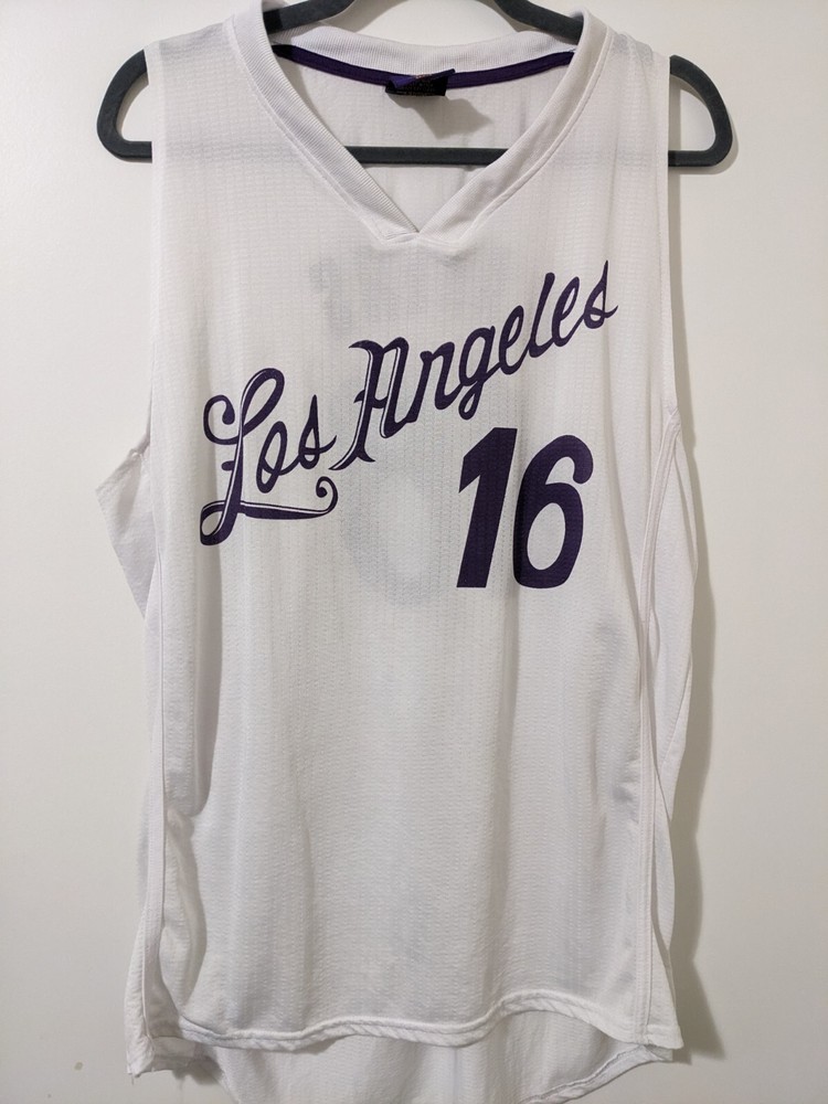 Los Angeles Lakers Christmas Jersey White Purple 2015 #16 NBA (XL) X-Large