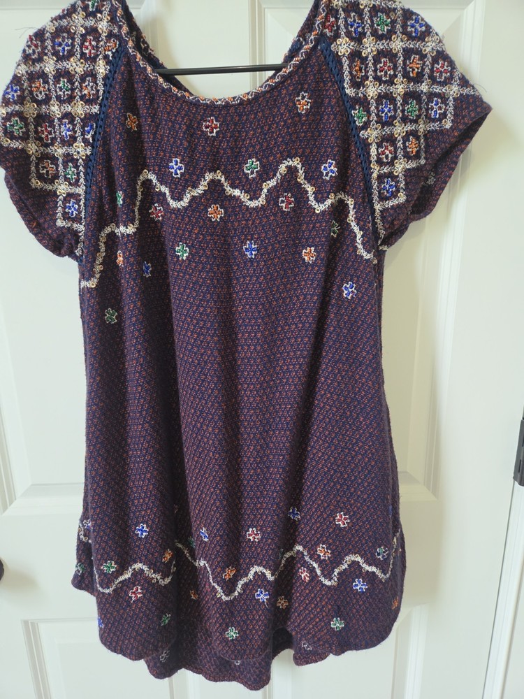 Free People In The Clouds Beaded Mini Dress With Pockets Navy Blue S Boho Hippy